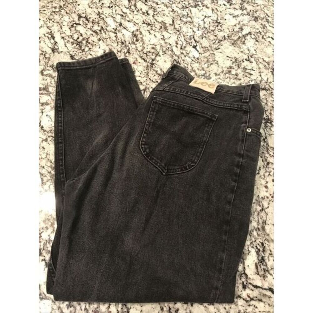 Vtg Lee High Waist Tapered Leg Mom Black Denim Jeans 36x30‎
